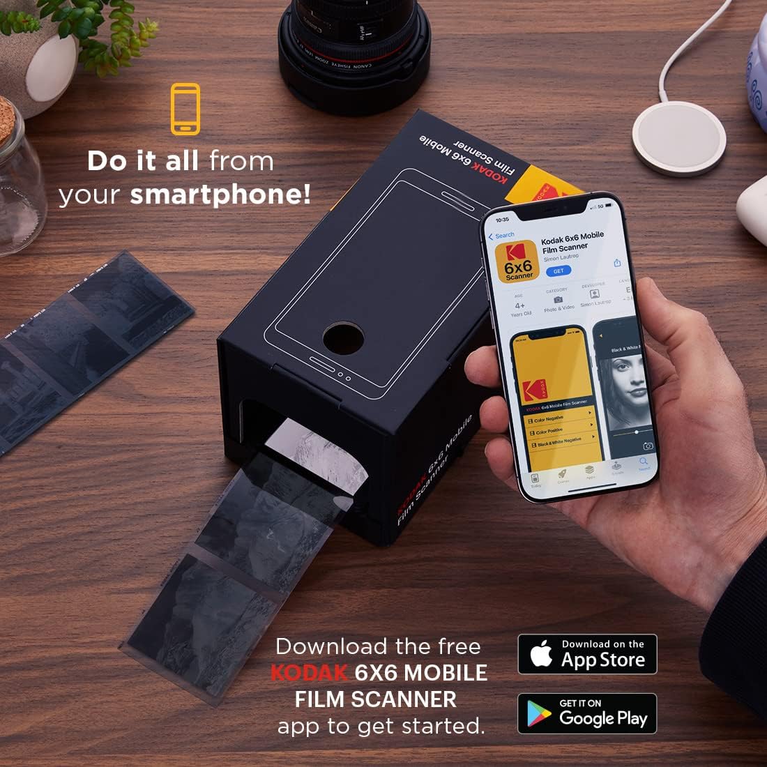 KODAK 6x6 Mobiler Filmscanner, konvertieren und speichern Sie 6x6 Dias und Negative [120 und 220 Filmformate] auf Ihrem Smartphone
