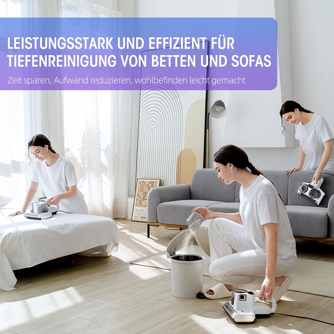 JPHYLL Milbensauger für Matratzen Milbenstaubsauger mit UV-Licht 16Kpa Bürstenrolle Ultraschall HEPA Filter Heißer Wind Funktion Matratzensauger zur Entfernung von Staubmilben Allergenen 500W Weiß