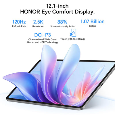 HONOR Pad 10 Tablet 8+256GB, 12,1-Zoll 120Hz 2,5K Dispaly, Snapdragon 7 Gen 3, 10100mAh Akku, Sechs Lautsprecher, Android 15, Wi-Fi-Tablets, Grau