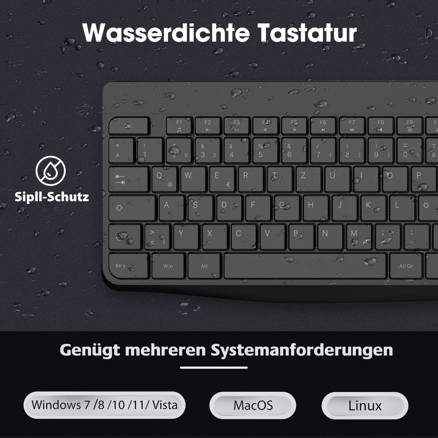 KOORUI Tastatur und Maus Kabellos, Leise Maus Tastatur Set Deutsches Layout QWERTZ mit 12 Funktionstasten 2.4 GHz Tastatur Maus Set für Windows,MacOS,Linux-Schwarz