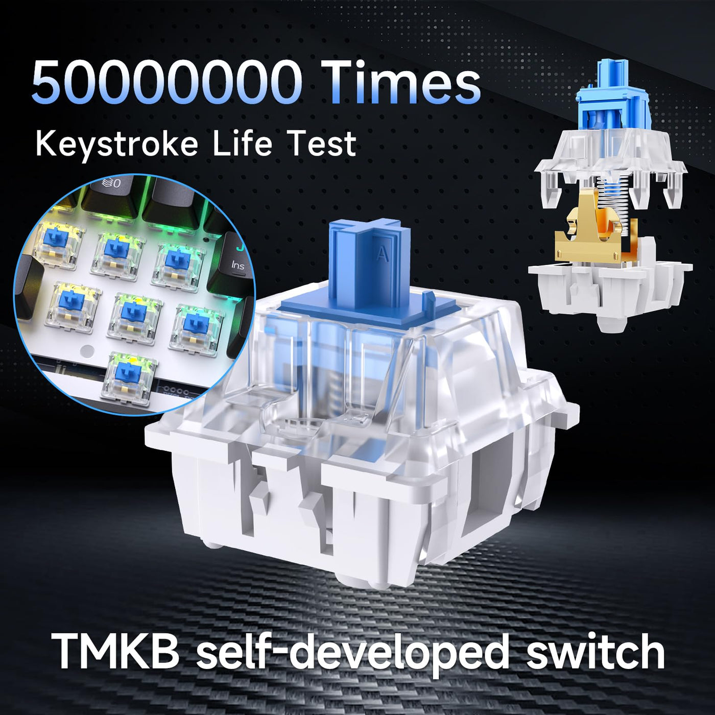 TMKB T63 Gaming Tastatur Mechanische Kabellos mit Blue Switch,Bluetooth / 2.4G / Mit Kabel,Schwarz