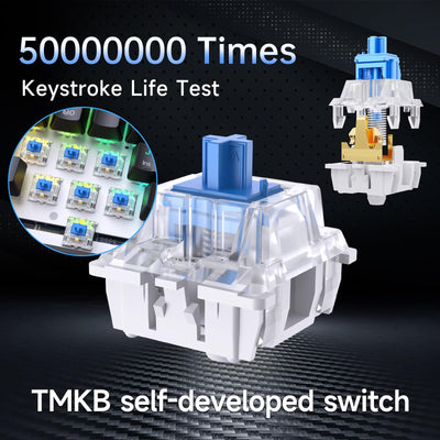 TMKB T63 Gaming Tastatur Mechanische Kabellos mit Blue Switch,Bluetooth / 2.4G / Mit Kabel,Schwarz