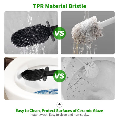 HOMEASY Klobürste Silikon Schwarz Toilettenbürste Edelstahl mit Edelstahlbehälter Flexiblen WC Bürste Silikon Set Klobürste mit Halter Wandmontage ohne Bohren & Stehen für Badezimmer