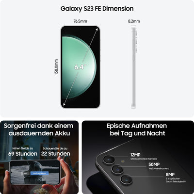 Samsung Galaxy S23 FE AI-Android-Smartphone, Mobiltelefon, 5G, Simlockfrei ohne Vertrag, Handy, 128 GB, Graphite, 3 Jahre Herstellergarantie [Exklusiv bei Amazon] [Deutsche Version]
