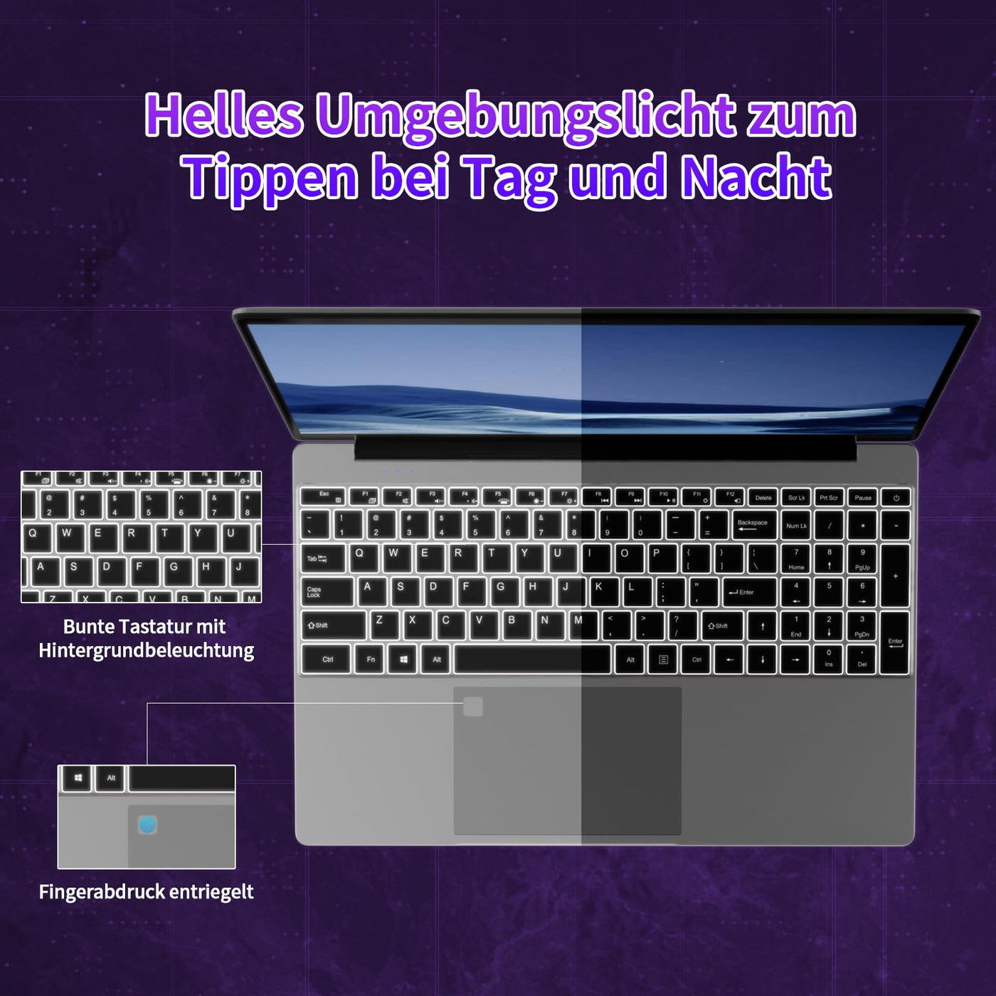 Molegar 2025 FHD Laptop Student/Geschäft,15.6 Zoll Laptop Computer mit 16GB DDR4 512GB SSD,Quad-Core N95(Bis zu 3.4GHz,Beat N5095),8000mAh Großer,2.4/5G WiFi,Webcam,USB 3.0,Beleuchtete Tastatur