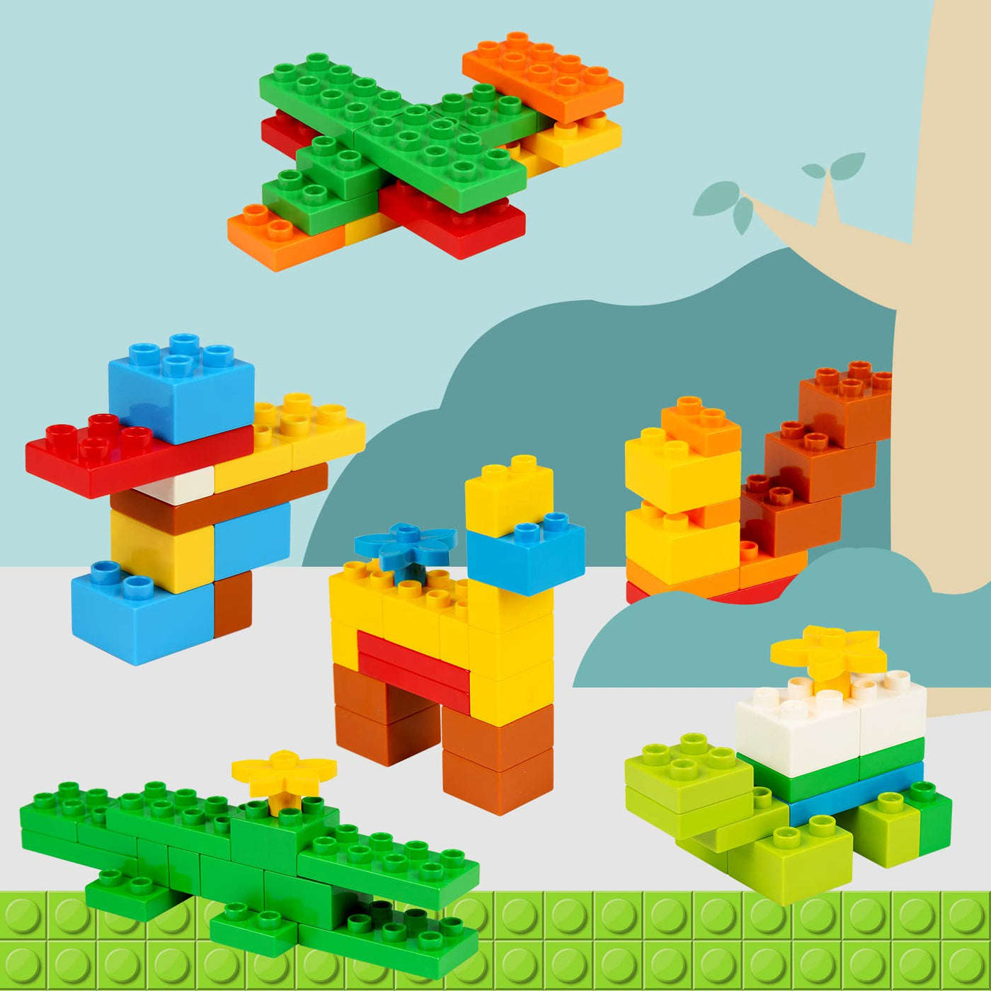 Hiume Groß Bausteine, 240 Stück Steinebox , Kompatibel mit duplo Steinen und Allen Großen Marken, STEM Spielzeug ab 2 3 4 5 Jahre, Kreatives Lernspielzeug für Jungen und Mädchen