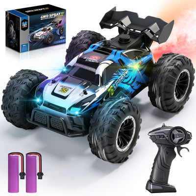 DEERC 1:16 4WD RC Auto mit Musik, LED Licht & Sprühfunktion, 2.4GHz Ferngesteuertes Auto mit Dual-Akku 40 Min Spielzeit, Offroad Fahrzeug mit One-Click-Demo, Geschenk für Kinder Jungen 5–12 Jahre
