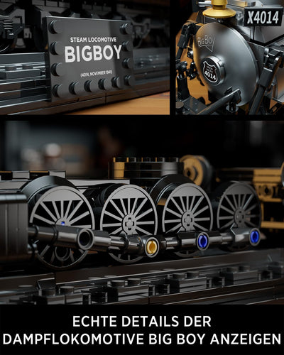 Nifeliz Zug Big Boy Retro Dampflok Klemmbausteine Set, Lokomotive Modell mit Schienen Bauspielzeug, Zug Eisenbahn Geschenk für Erwachsene und Jungen (1818 Teile)