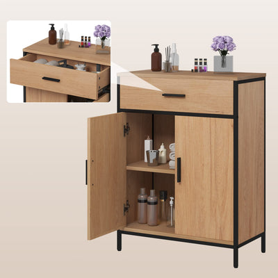 EUGAD Badezimmerschrank mit 1 Schublade 2 Türen, freistehender Badschrank, Badkommode mit verstellbarem Regal, Aufbewahrungsschrank für Wohnzimmer Küche Flur, 60x80x30 cm