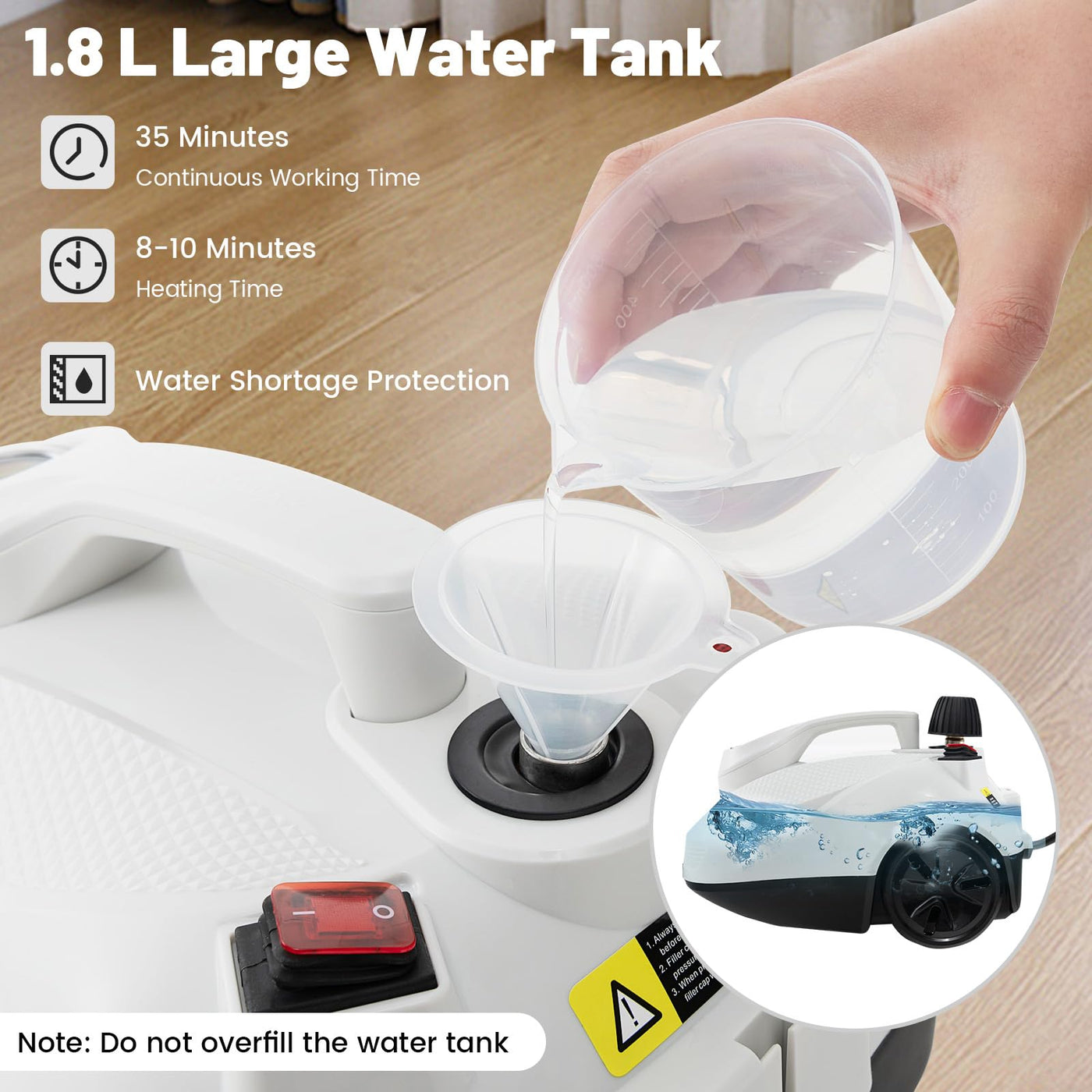 RELAX4LIFE Dampfreiniger, Dampfdruck: 5 bar, Leistung: 2000W, Flächenleistung: 108 m², Tank: 1,8 L, Aufheizzeit: 8 min., mit 24 Zubehöre&Druckmesser, für Teppiche, Boden, Fliese, Fenster, Sofa (Weiß)