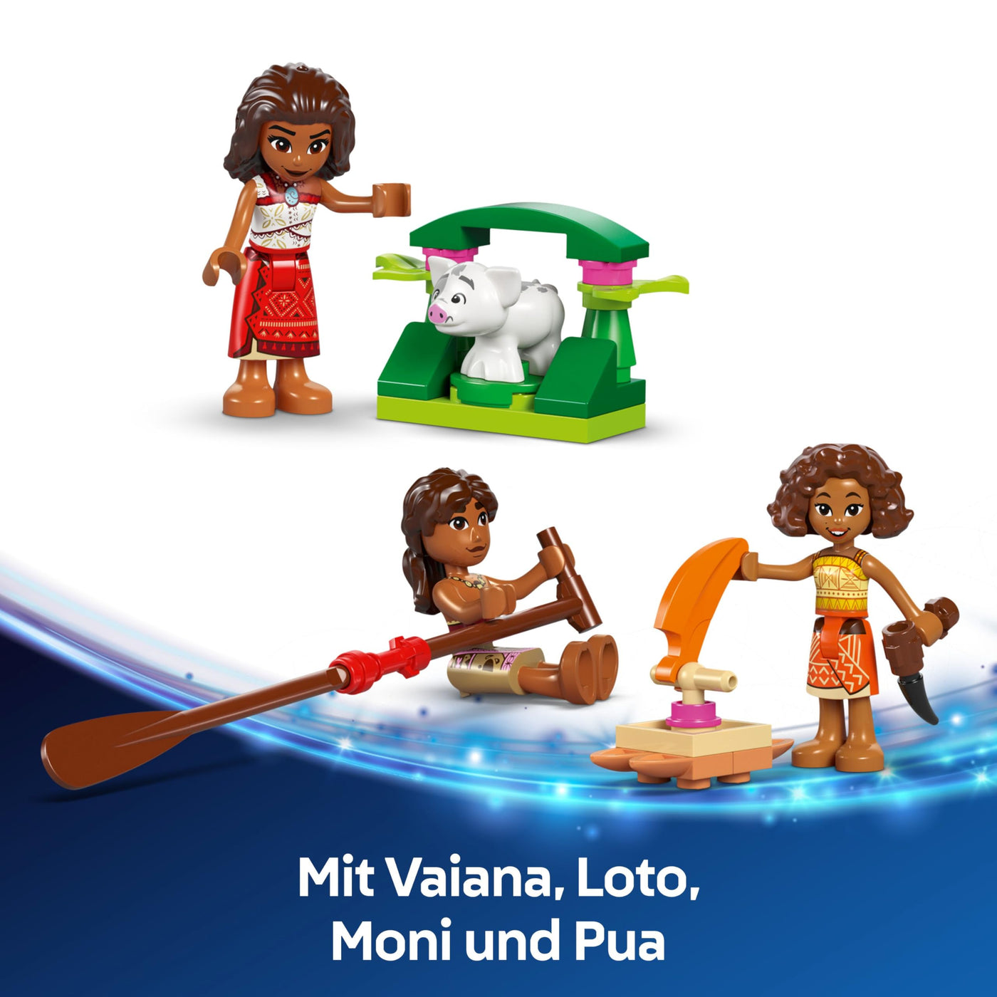 LEGO ǀ Disney Vaiana 2: Vaianas Abenteuerfloß - Spielzeug Boot mit Textilsegel, abnehmbarem Deck, Lagerfeuer & 3 Minifiguren, inkl. Loto und Moni – Geschenk für Mädchen ab 6 Jahren & Fans – 43270
