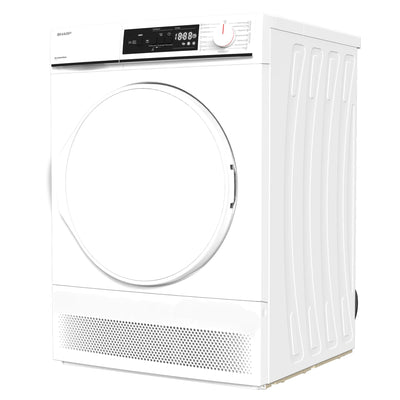 Sharp KD-NCA7S7PW91-DE Kondenstrockner / 7kg / LED-Display/Trommelbeleuchtung / 15 Trockenprogramme inkl. 12-Minuten-Schnelltrockenprogramm/Startzeitvorwahl