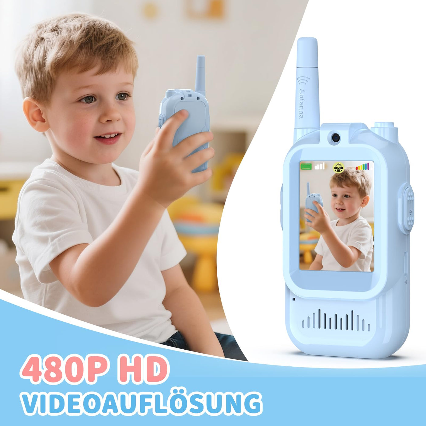 Video Walkie Talkie Kinder,2er Set Walky Talky Aufladbar,Spielzeug 3-12 Jahren Junge,5km Walki Talki für Abenteuer im Freien,Camping Wandern
