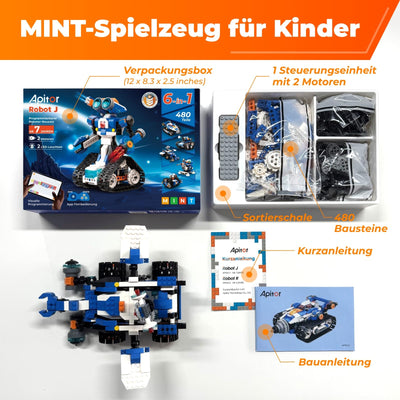 Apitor Robot J Programmierbarer Roboter für Kinder, 6-in-1 Kreativer Roboter Bausatz, App-Ferngesteuerter Kinder Spielzeug, pädagogisches Programmiergeschenk für Jungen ab 7-12 Jahren (480 Stück)