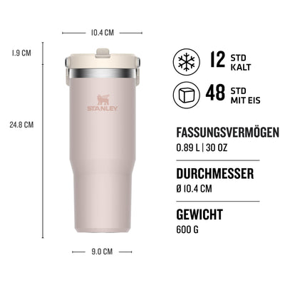 Stanley IceFlow Flip Straw Trinkflasche mit Strohhalm 0.89L - Thermosflasche Hält 12+ Stunden Kalt - Auslaufsicher - Trinkflasche Sport - Wasserflasche BPA Frei - Spülmaschinenfest - Rose Quartz