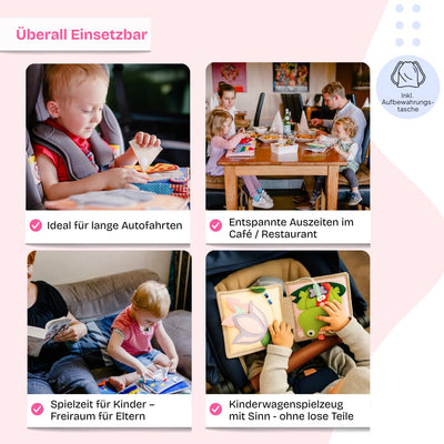 Jolly Designs – Mini Quiet Book Schillernder Papagei – Montessori Spielzeug ab 6 Monaten – Motorik & Sensorik fördern – Busy Book aus Filz – Handgefertigtes Filzbuch – Perfekt für unterwegs