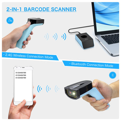 NETUM Bluetooth Wireless 2D Barcode Scanner Automatischer, freihändiger Barcodeleser mit Ladestation und integriertem Speicher, schnelles und präzises Scannen, Übertragungen bis zu 50 Meter - DS7500