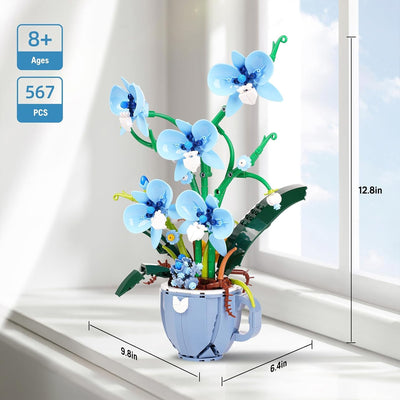 Ideas Blau Orchidee Blumen Klemmbausteinen Baustein，Kompatibel Mit Lego Flower Pflanzen deko Geschenk für Erwachsene und Mädchen ab 8-16+ 567PCS