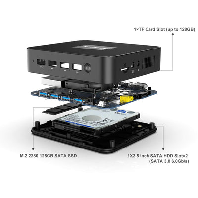 MINIS FORUM GK41 Mini-PC 8 GB DDR4 128 GB SSD mit Celeron J4125 Quad Core-Prozessor (bis 2,7 GHz) Mini-Computer 4XPorts USB3.0 2XGigabit Ethernet 4K HDMI/DP WiFi Double BT4.2