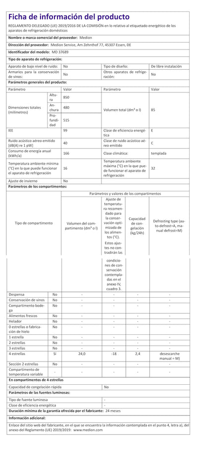 MEDION Mini Kühl-Gefrierkombination (85 Liter, 61L Kühlteil, 24L Gefrierteil, freistehend, 40 dB, transparente Gemüseschublade, Türanschlag wechselbar, MD 37689) weiß