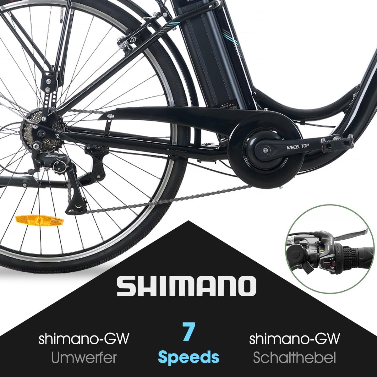 HILAND 28 Zoll Elektrofahrrad, 7-Gang E-Citybike mit 10.4Ah 250W Alu-Rahmen, 700c Elektrofahrrad mit Gepäckträger, E-Fahrrad für Männer Frauen, Schwarz