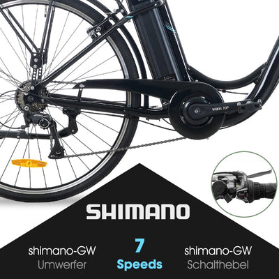 HILAND 28 Zoll Elektrofahrrad, 7-Gang E-Citybike mit 10.4Ah 250W Alu-Rahmen, 700c Elektrofahrrad mit Gepäckträger, E-Fahrrad für Männer Frauen, Schwarz