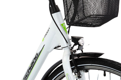 F.lli Schiano E-Moon, E Bike für die Stadt 28 Zoll, 36V 13Ah Abnehmbarer Akku, Motor 250W 40Nm, City Ebike für Herren/Damen, Weiss, Korb