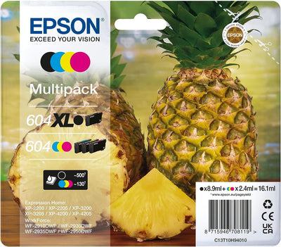 Epson Orginal 604 Tinte Ananas Multipack 4-farbig schwarz XL, CMY Standard XP-2200 XP-2205 XP-3200 XP-4205 WF2910DWF WF2930DWF WF2950DWF ReadyPrint Flex-Tintentarife