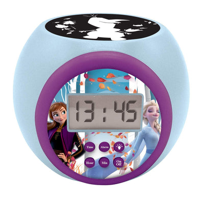Lexibook RL977FZ Frozen 2 Anna and ELSA Projector Alarm Clock Disney with Snooze Function and Alarm Function, Night Light with Timer, LCD Screen, Battery Operated, Blue/Purple, Multicoloured