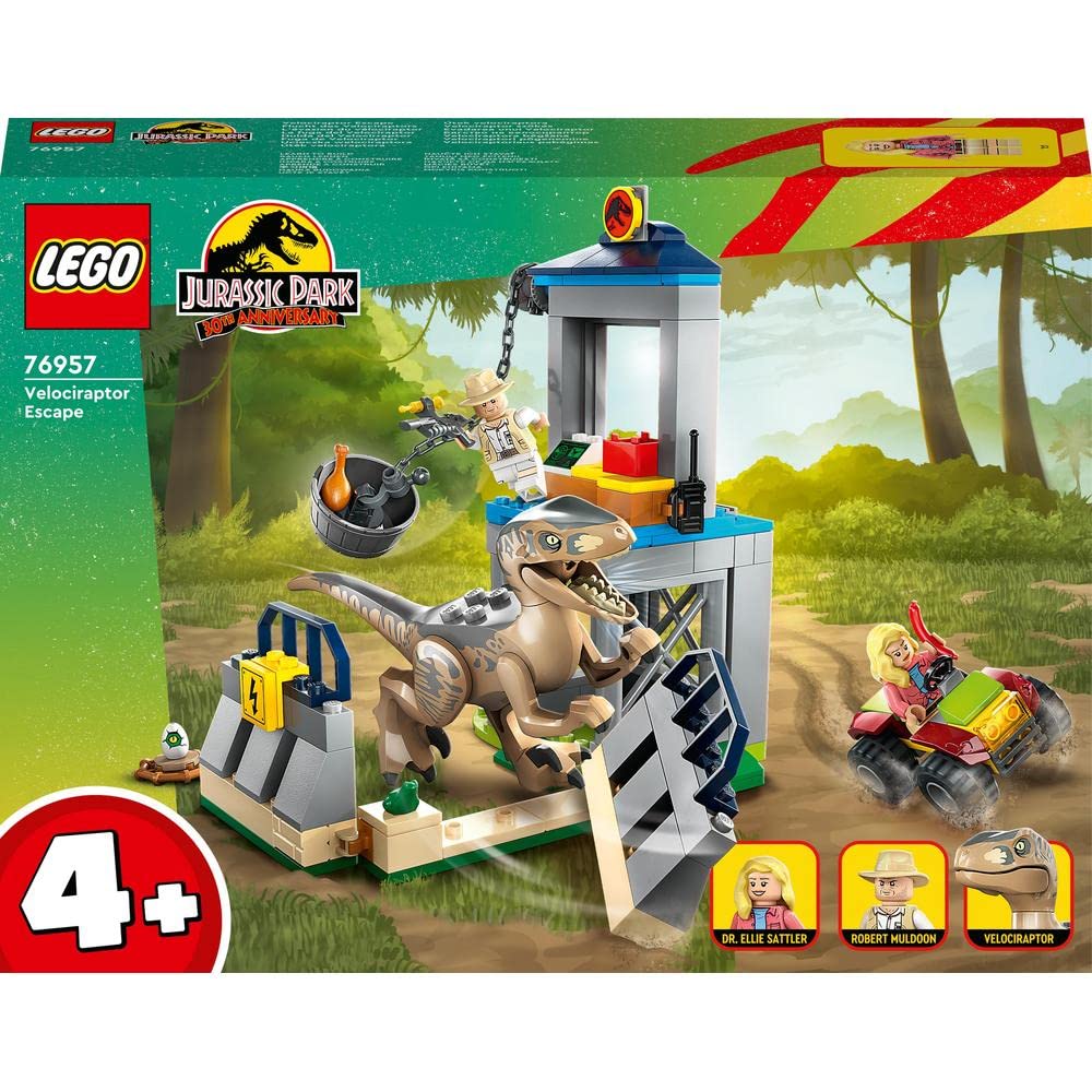 LEGO 76957 Jurassic Park Flucht des Velociraptors, Dinosaurierspielzeug und Buggy-Auto zum Sammeln für Kinder ab 5 Jahren