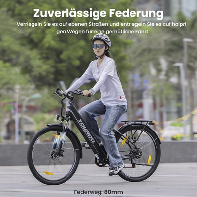 Touroll 27,5 Zoll E Bike, Elektrofahrrad E-Bike Herren Damen mit 36V 15.6Ah 561.6Wh Akku, Bis zu 100KM, 250W Motor, E-Fahrrad mit 7-Gang-Getriebe, Pedelec Citybike EBike für Trekking J1 ST