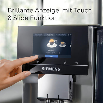 Siemens Kaffeevollautomat EQ700 classic TP715D01, App-Steuerung, Cold Brew, intuitives Full-Touch-Display, bis zu 10 individ. Kaffeekreationen als Favoriten, autom. Dampfreinigung, 1500 W, grau-silber