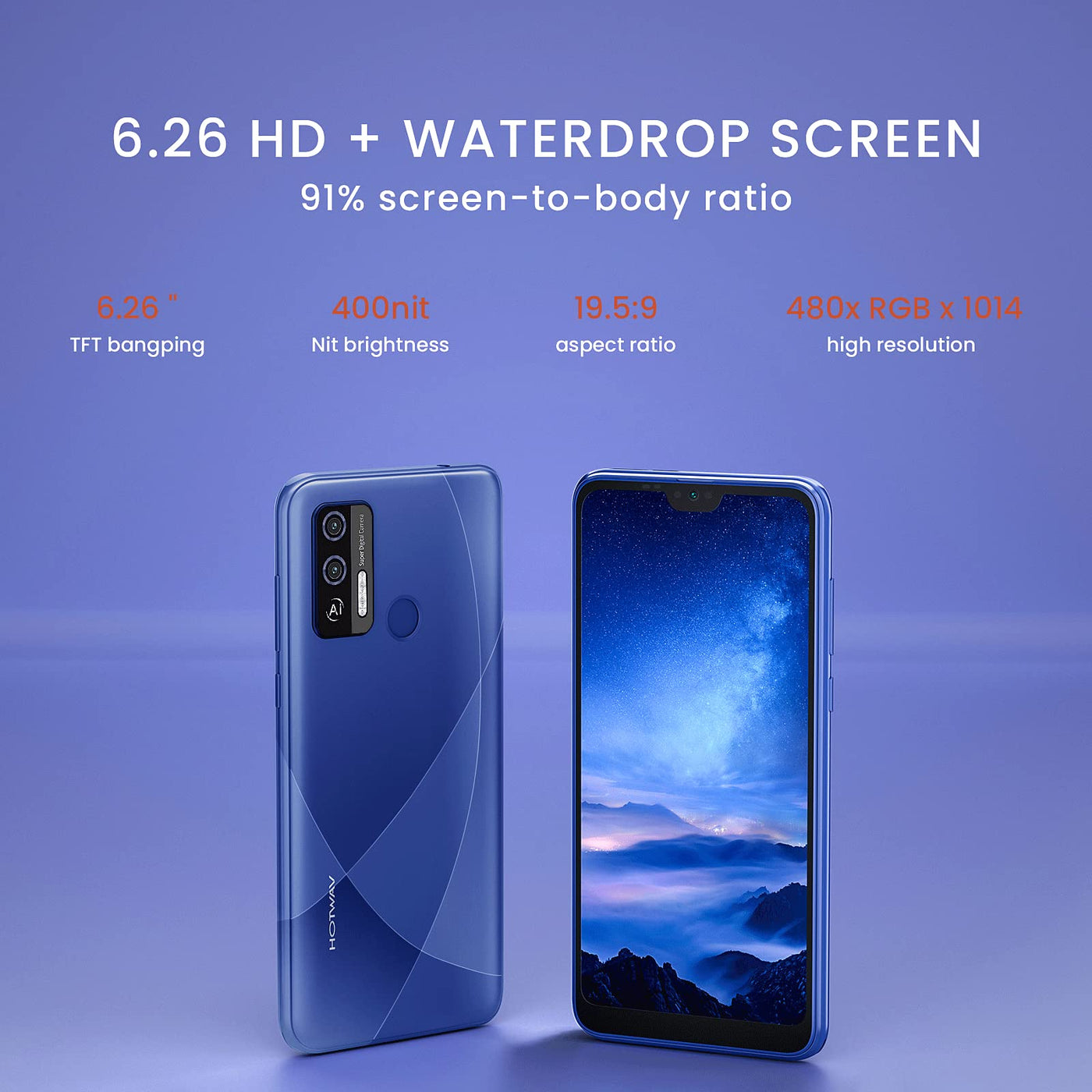 HOTWAV H1 Smartphone SIM-frei entsperrt, Android 11-Telefon mit 6,26-Zoll-HD-Wassertropfen-Bildschirm, 3G-Dual-SIM-Telefon, 3150 mAh, 8 MP-Kamera, 2 GB + 16 GB, Gesichts-/Fingerabdruck-Entsperrung
