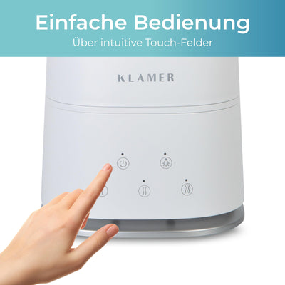 KLAMER Luftbefeuchter 4L Top Fill, Leise 30dB, 40h Laufzeit, 300 ml/h, 3 Stufen - Ideal für Büro, Schlaf- & Kinderzimmer bis 45m²