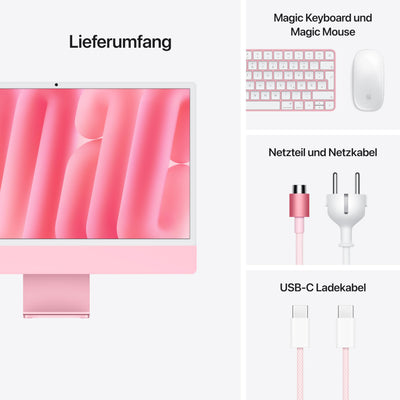 Apple iMac All-in-One Desktop-Computer mit M4 Chip mit 8 Core CPU und 8 Core GPU: 24" Retina Display, 16 GB gemeinsamer Arbeitsspeicher, 256 GB SSD Speicher, passendes Zubehör; Rosé