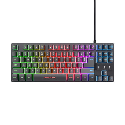 Trust Gaming Tastatur mit TKL-Design GXT 833 Thado - Beleuchtete Tastatur mit Deutsches QWERTZ Layout, Anti-Ghosting, Mehrfarbige LED-Beleuchtung, 12 Media-Tasten, USB Plug & Play, PC/Laptop