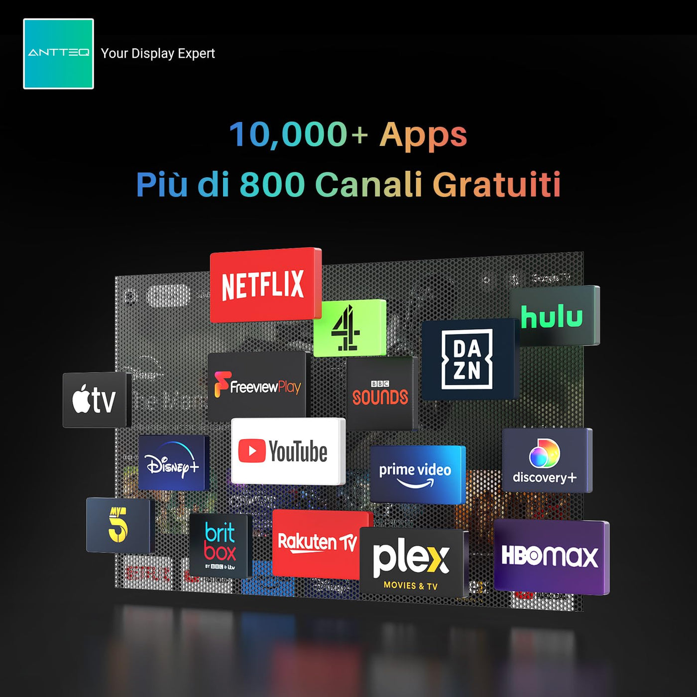 Antteq G42 Smart TV 42 Zoll Fernseher FHD 1080P, Voice Control,DAZN, Play Store,Bluetooth-Sprachfernbedienung,Netflix,Prime Video,Wi-Fi,Triple Tuner