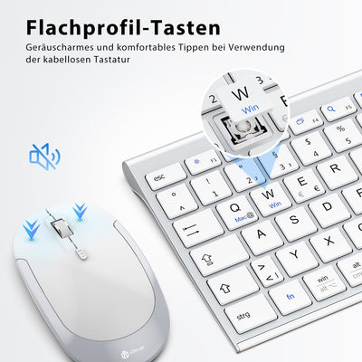 iClever kabellose Tastatur und Maus Set, 2.4G kabellose Tastatur und Maus, USB-C wiederaufladbar, Originalgröße, schlanke, dünne und widerstandsfähige Tastatur für Windows 7/8/10, Mac OS