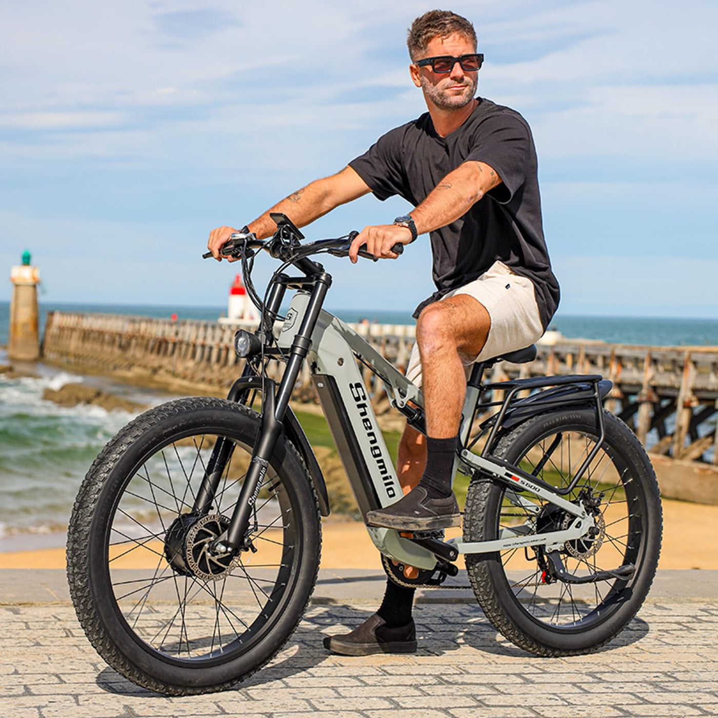 Shengmilo S600 Dual Motor Elektrofahrrad, 26-Zoll Fat Tire Adult Off-Road Elektrofahrrad mit abnehmbarem 48V 17.5Ah Akku, 7-Gang, mit Doppelstoßdämpfern und hydraulischen BremsenElektrofahrrad (S600)