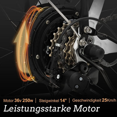VecoCraft E-Pax e Bike klapprad Elektrofahrrad, 20 Zoll E-Klapprad, mit 7-Gang elektrofahrräder, Li-Ion-Akku 36V/13Ah Akku, Reichweite bis zu 55-95km, 250W Hinterradmotor Elektro klapprad 20 Zoll