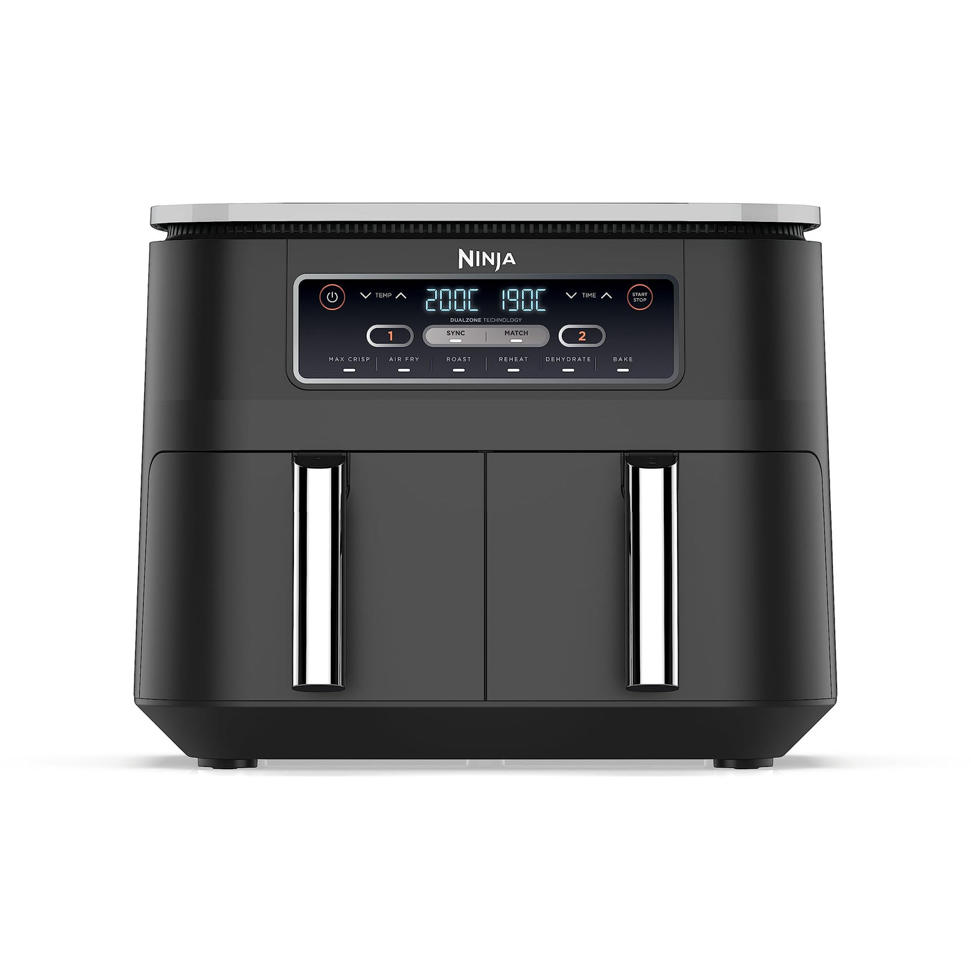 Ninja Foodi Dual Zone Digitale Heißluftfritteuse, 7,6L Airfryer, 2 Fächer, Antihaftbeschichtung, spülmaschinenfeste Körbe, 6-in-1, 4-6 Portionen, Schwarz AF300EU