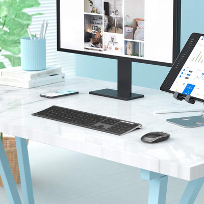 seenda Bluetooth Tastatur mit Maus Kabellos, Dual Bluetooth & 2.4G USB-Stick Tastatur Maus Set Kabellos, Wiederaufladbare Funktastatur Maus mit DE Layout für Mac/Windows/Android - Schwarz&Grau