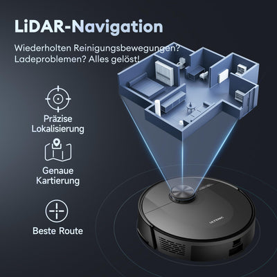 Ultenic D10 Saugroboter mit Wischfunktion, Staubsauger Roboter mit LiDAR Navigation 5000 Pa Saugkraft, 50 dB Saugroboter, Steuerung für Alexa Siri App, gut für Tierhaare Teppich Hartboden