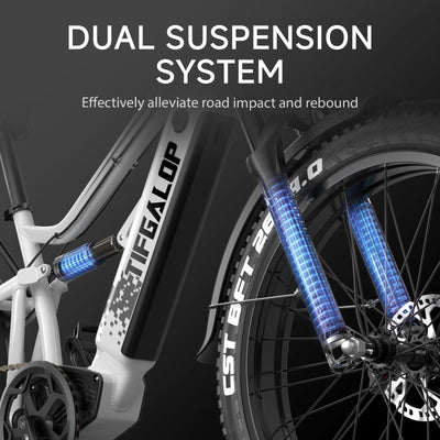 Tifgalop 26-Zoll-Offroad-Elektrofahrrad, Unisex für Erwachsene, Vollfederung, 7 Gänge, 52 V 19 Ah Lithiumbatterie, Reichweite bis zu 45-90 km