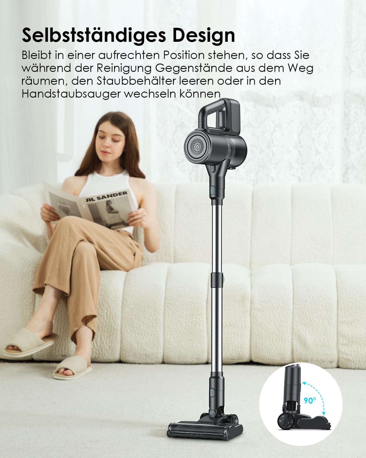 Staubsauger mit Wischfunktion, 40000Pa Akku Staubsauger kabellos, Saug und Wisch staubsauger mit starkem grün Licht, Akkusauger Freistehend, lange Laufzeit, leiser Staubsauger für Hartböden, Tierhaare