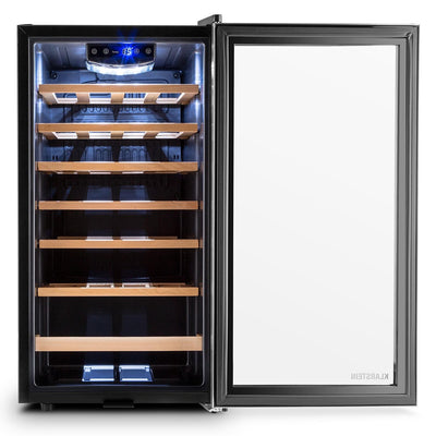 Klarstein Vivo Wine 26 Wine Cellar - Beverage cooler, 26 bottles, 88 L, LED, temperature control, Interchangeable hinge, Door on both sides, stainless steel, Silver