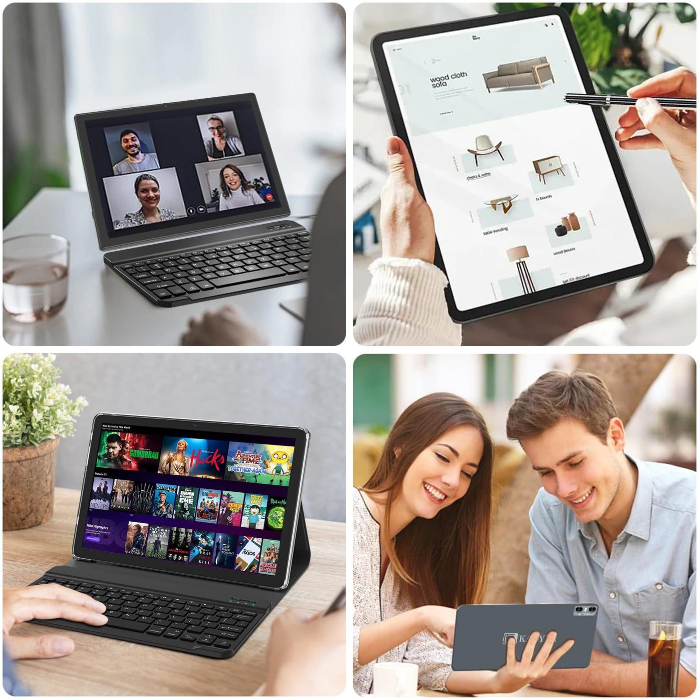 KADYBE Android 14 Tablet 10 Zoll, 64GB ROM (1TB TF),Tablet mit Tastatur Maus Stift, WLAN 6 Tablett PC | Octa-Core | Google GMS | 5+13 MP | 7000 mAh | 1080FHD | GPS- Grau