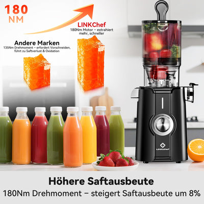LINKChef Schnellreinigungs Entsafter, NO-Prep Entsafter Gemüse und Obst, Blitzreiniger Saftpresse Slow Juicer Testsieger mit Einfacher Installation, BPA Frei, 115mm, 1.2L, 200w Hellgrün