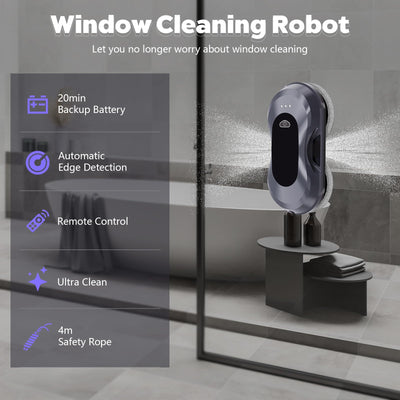 AHWOiHS Fensterputzroboter, Fensterputzer Elektrisch Automatischer Fensterroboter mit Wassersprühfunktion in Zwei Richtungen Fensterreinigungsroboter Fensterreiniger Roboter für Große Außenfenster