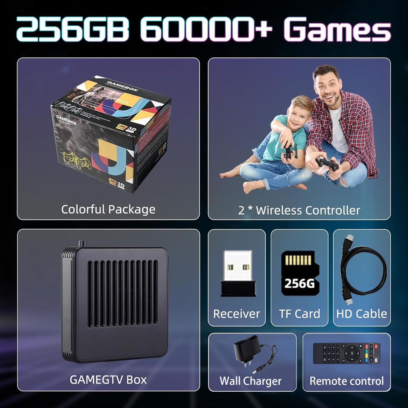 G11 Pro Retro Videospiel Konsole Spiel Stick,Eingebaute 60000 Spiele,50 Emulatoren,4k HDMI Game Box,2.4g Wireless Controllern,Portable Plug and Play Gaming Konsole,Geschenk für Männer,Ehemann (256G)